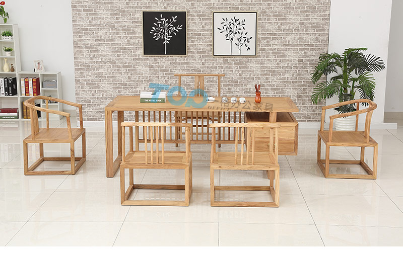 茶桌采用榫卯工藝鏈接，打造出優(yōu)美的曲線，簡約環(huán)保